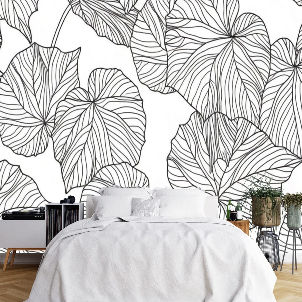 Papier Peint Motif Vegetal Noir Et Blanc Fresque Exotisme, image size:1000x1000