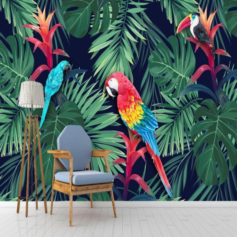Tableau Mural Perroquet Tropical 60x40 Cm - Toile Imprimée HD Avec Cadre Bois - Décoration Moderne Salon, Chambre, Bureau