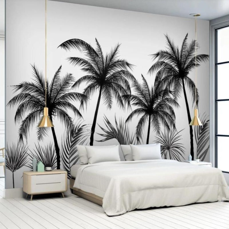 Papier peint panoramique - Paysage tropical - Noir et blanc