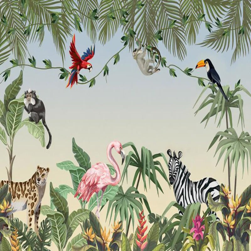 Papier peint jungle avec des animaux